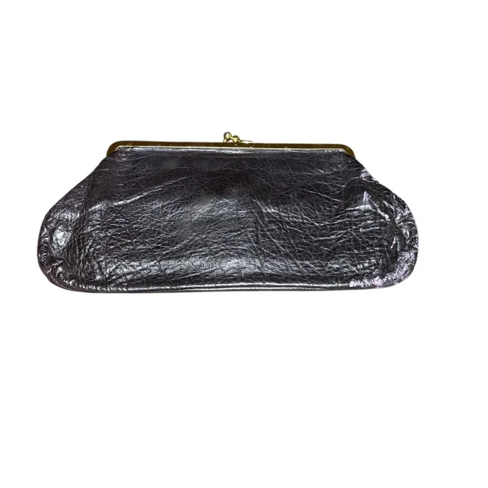 Vintage retro black leather Clutch bag purse 11” long